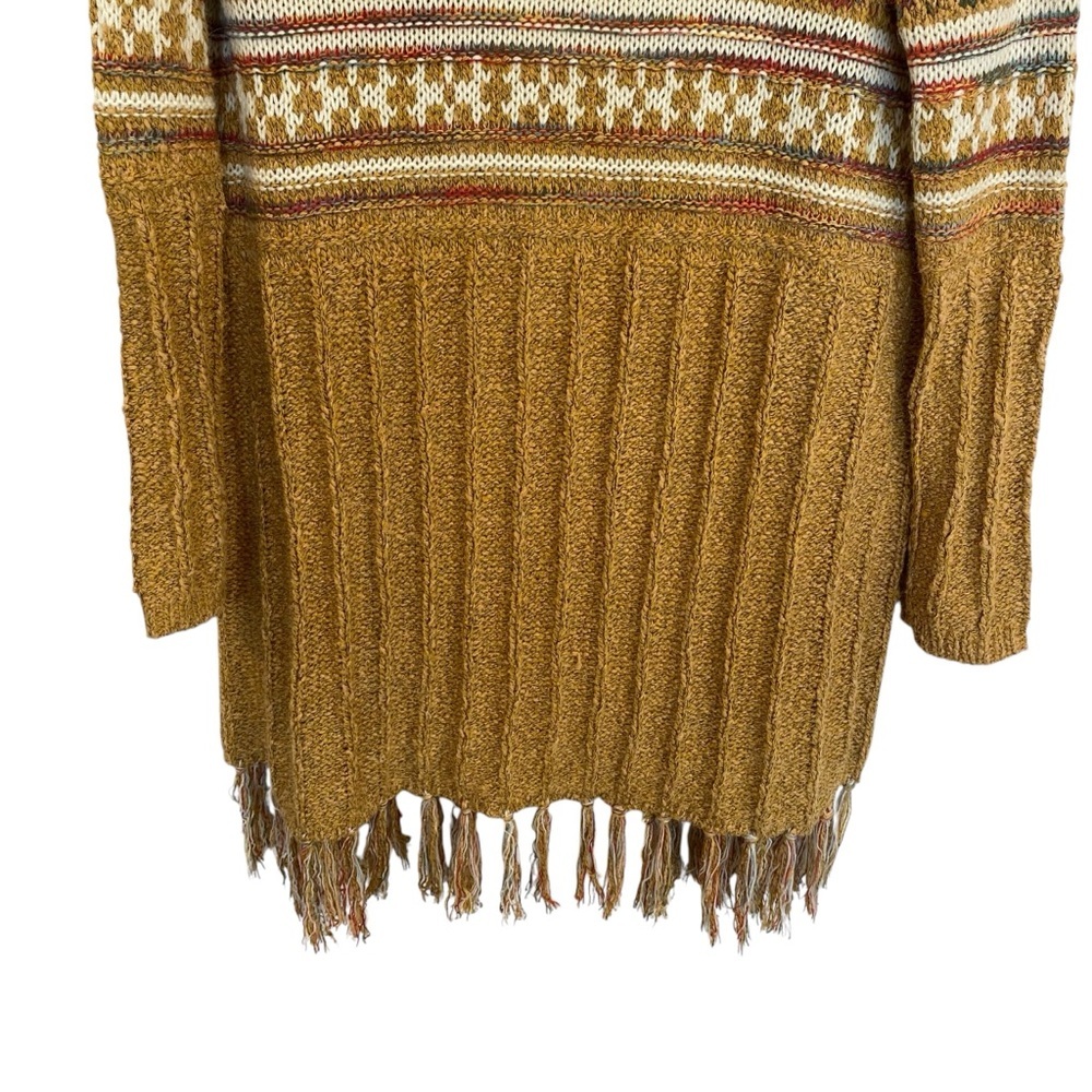 Bohemian Longline Knit Cardigan With Fringe Tassel Hem Southwestern Aztec Print - Picture 9 of 11
